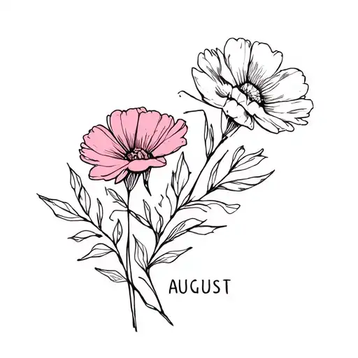 sketch March, July, August birth flower bouquet tattoo design idea