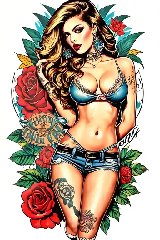 GANGSTER GIRL PINUP tattoo design idea