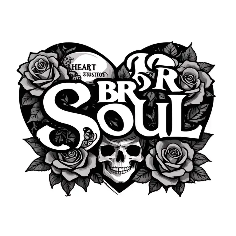 "Heart BR Soul" skulls and roses tattoo design idea