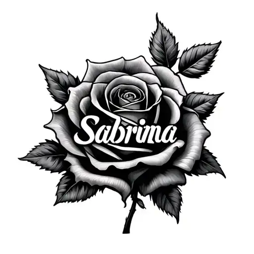 Rose with the name Sabrina inside the rose intertwined tattoo design idea