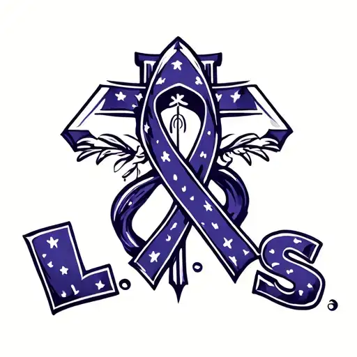 "L.L.S" colon cancer ribbon and the cross intertwined tattoo design idea