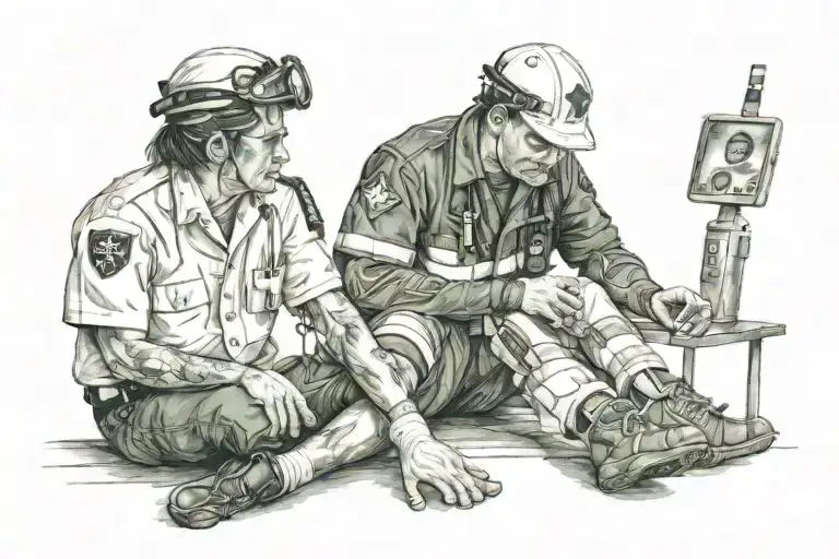 paramedic that treats sick person sitting tattoo design idea