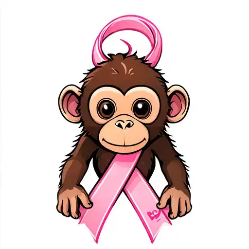 cute monkey breast cancer awareness ribbon intertwined tattoo design idea