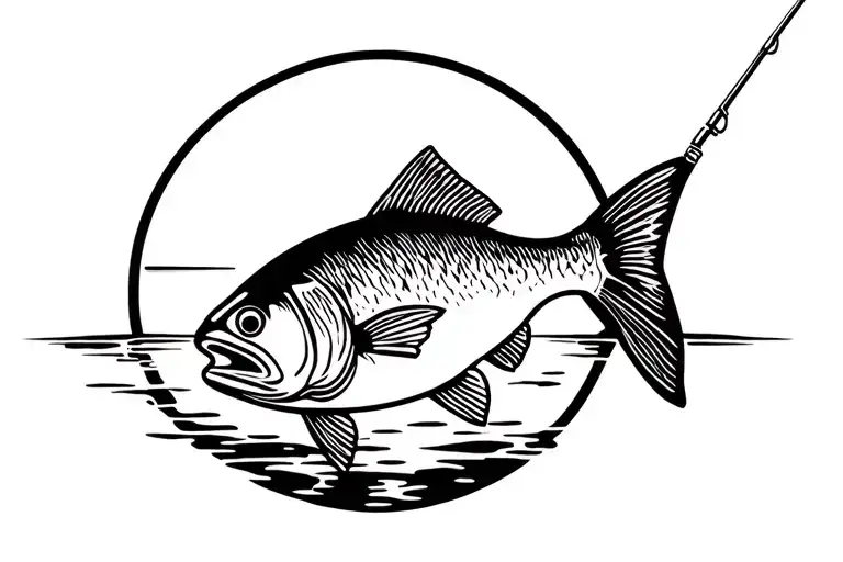 bass fishing scene tattoo design idea