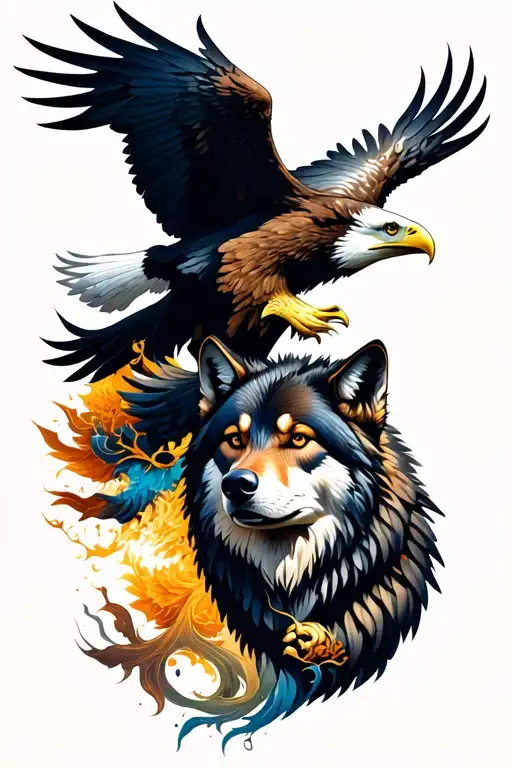 wolf and eagle intertwined tattoo design idea