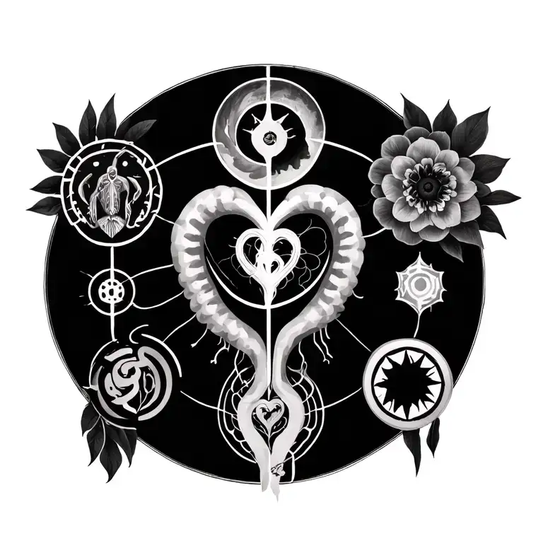 alignment of mind, heart, and body intuition (gut feeling), each represented by one symbol. circle around all tattoo design idea