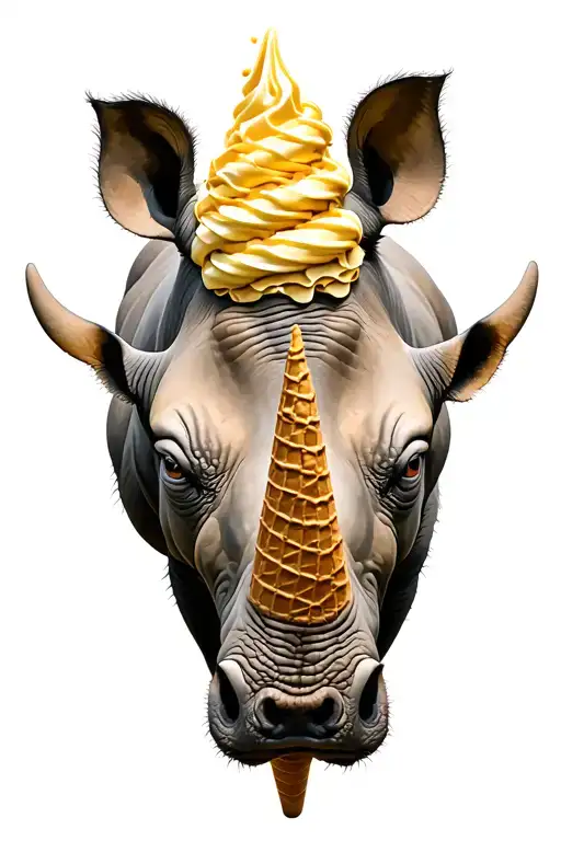 rhino  with ice cream cone on his horn tattoo design idea