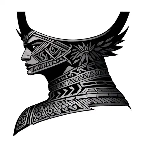 Aztec armor neck tattoo design idea