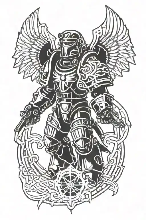 dark angel spacemarine 40k on a heater shield tattoo design idea