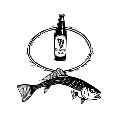 fish with Guinness beer balancing on head tattoo design idea