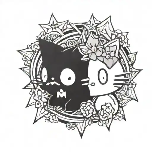 gengar and kuromi hello kitty tattoo design idea