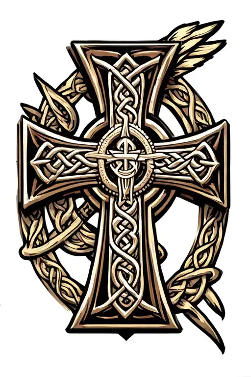 Celtic cross with marine corps emblem in the middle tattoo design idea