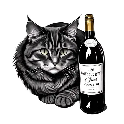 cat and wine bottle tattoo design idea