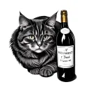 cat and wine bottle tattoo design idea