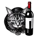 cat and wine bottle tattoo design idea
