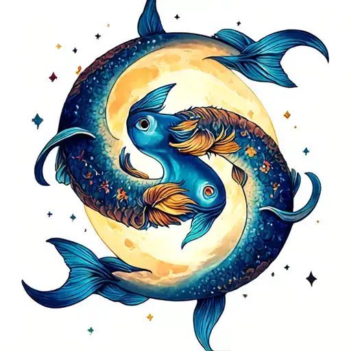 Taurus And Pisces and moon tattoo design idea