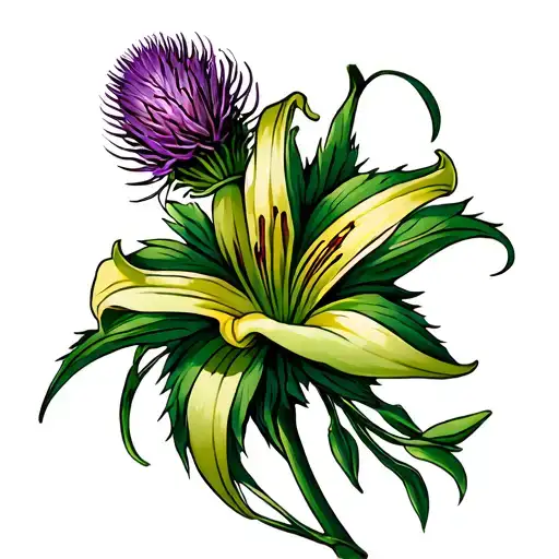 easter lily with a thistle intertwined tattoo design idea