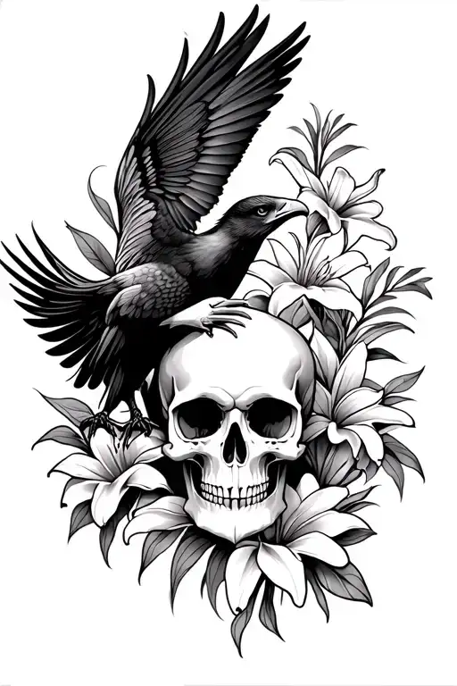 american traditional skull,peruvian lilly,swallow(bird),eagle combination tattoo design idea