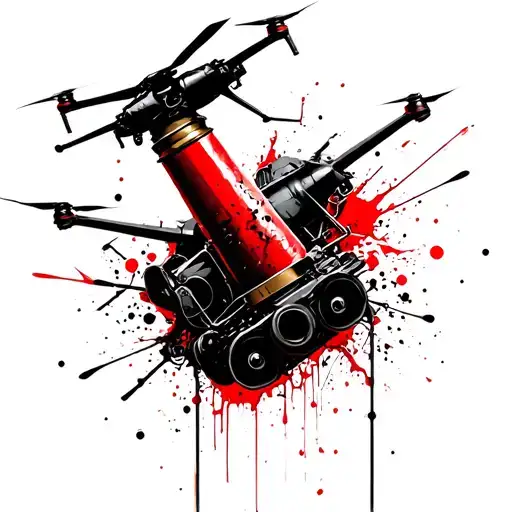 Ukrainian FPV strike drone carrying artillery shell tattoo design idea
