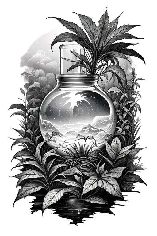 environmental imagery with science twist and plants tattoo design idea