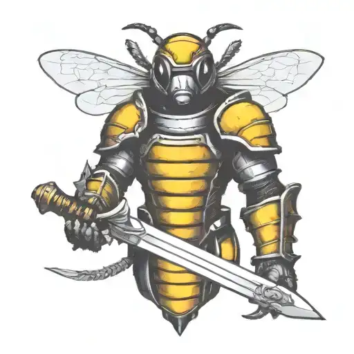 bee in armour holding a sword tattoo design idea