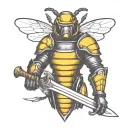 bee in armour holding a sword tattoo design idea