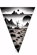 3 triangles with desert mountains and windmills tattoo design idea