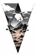 3 triangles with desert mountains and windmills tattoo design idea