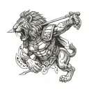 gladiator with lion inside a spartan tattoo design idea