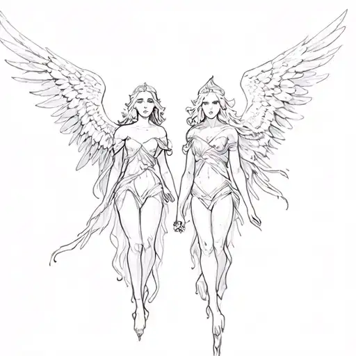 Two angels, one will be located on the right below the clan of the second on the left. One angel good second evil tattoo design idea