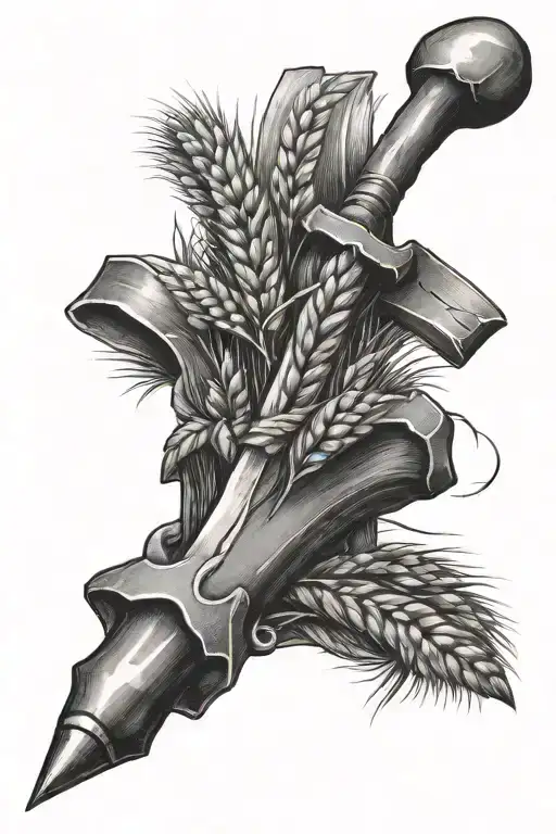 hammer and wheat tattoo design idea