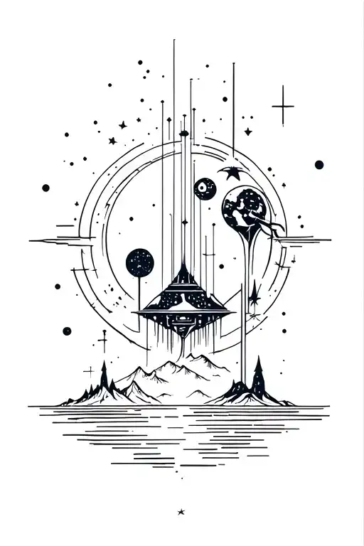 SciFi and fantasy scene tattoo design idea