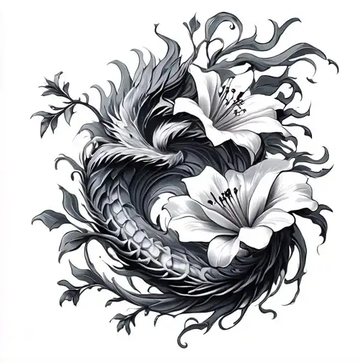 spine tattoo, simple not alot, flowing smokey look, lily or cherry blossom, maybe buttery flys, maybe a chinese dragon b tattoo design idea