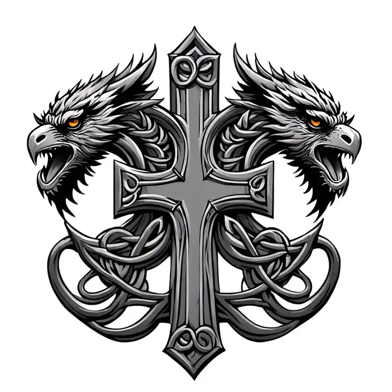 celtic stone cross with gryphon heads  tattoo design idea