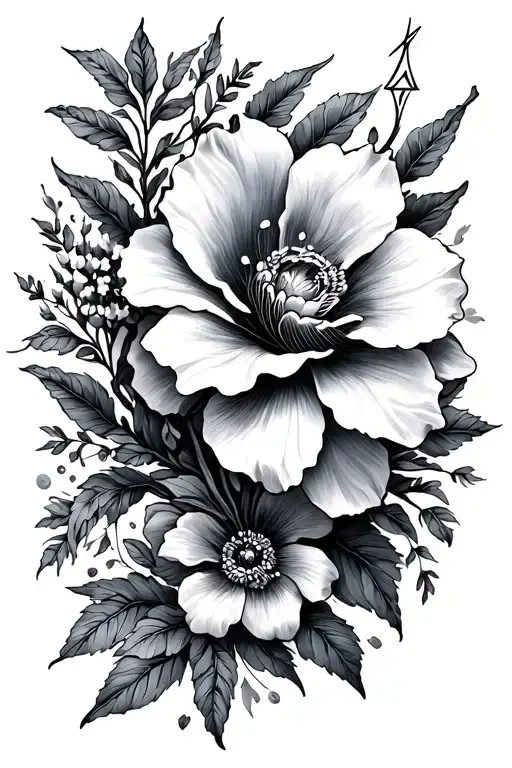 Fine and elegant tattoo with fine line with flower and sagittarius astrological signs tattoo design idea