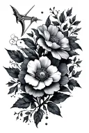 Fine and elegant tattoo with fine line with flower and sagittarius astrological signs tattoo design idea