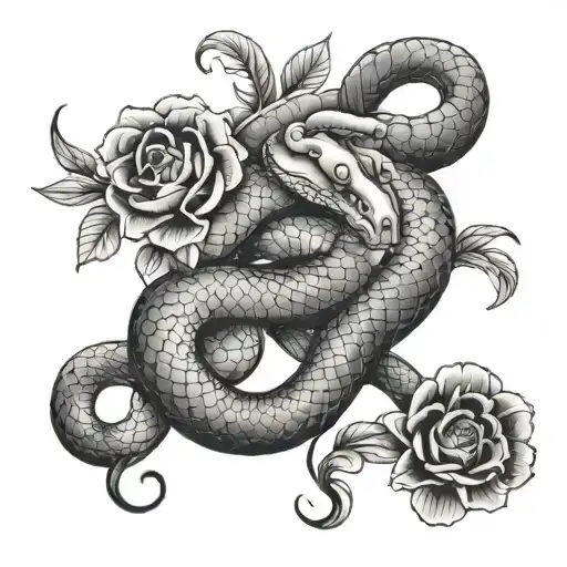 snake and flowers tattoo design idea