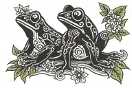 puerto rican frog with Taino symbol for sun with flowers   tattoo design idea