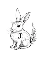 fire rabbit zodiac symbolism with leaf and letter J tattoo design idea
