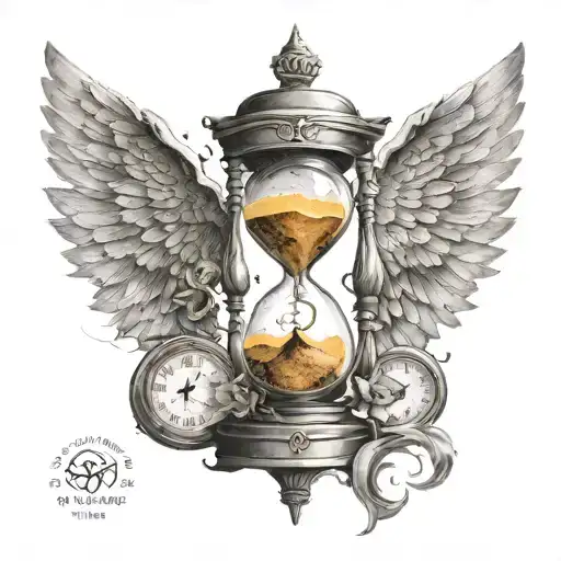 A broken hourglass with wings symbolizing the passage of time and the importance of living in the present tattoo design idea