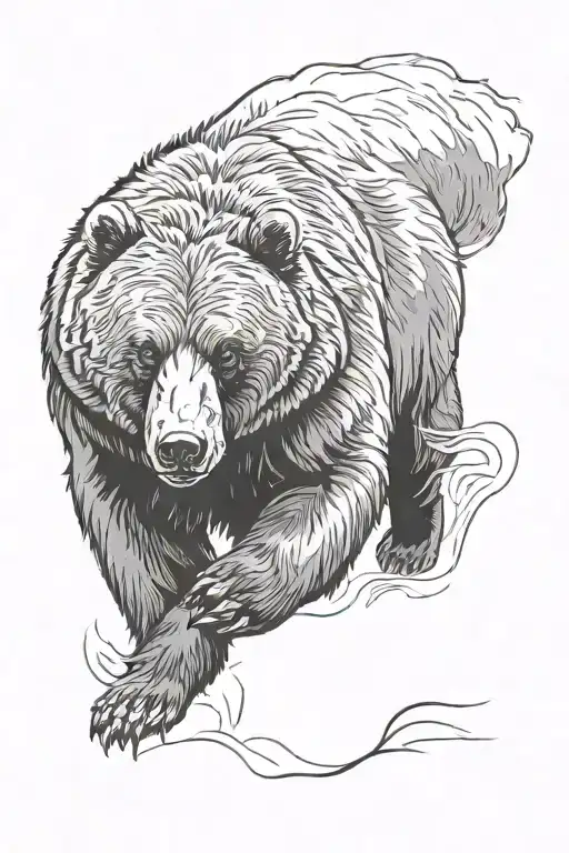 running grizzly bear walking tattoo design idea