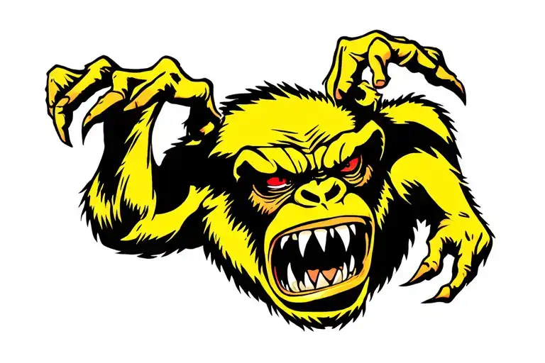 yellow angry ape with red eyes and sharp teeth tattoo design idea