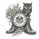 tree path moon clock boot book owl snake flower compass night tattoo design idea