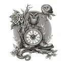tree path moon clock boot book owl snake flower compass night tattoo design idea