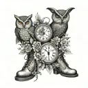tree path moon clock boot book owl snake flower compass night tattoo design idea
