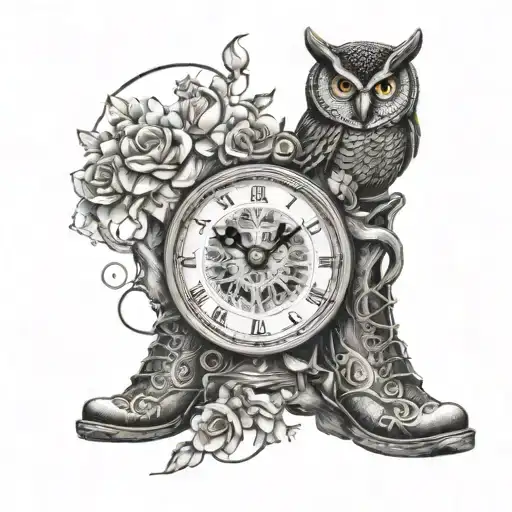 tree path moon clock boot book owl snake flower compass night tattoo design idea