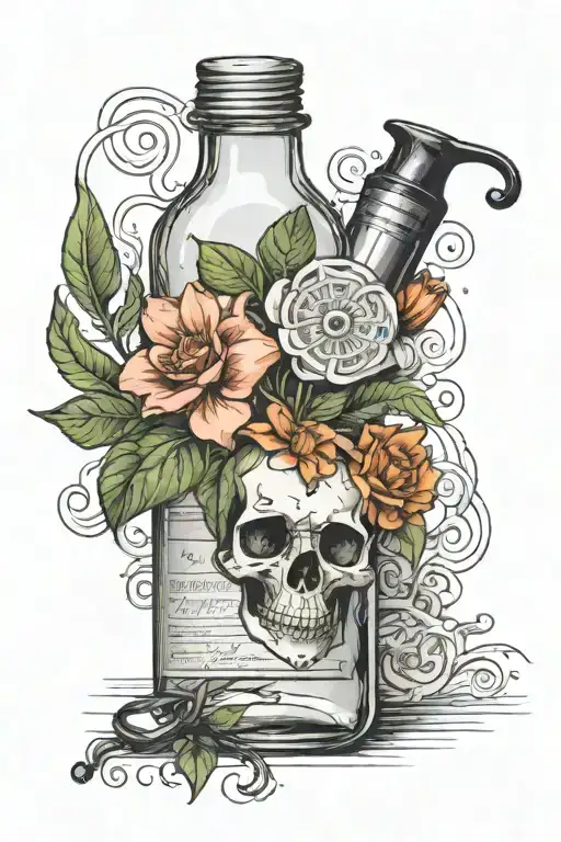 pull bottle with tape measurer, 2 quarters, a plastic small baby, in memory of Vera Abels  tattoo design idea