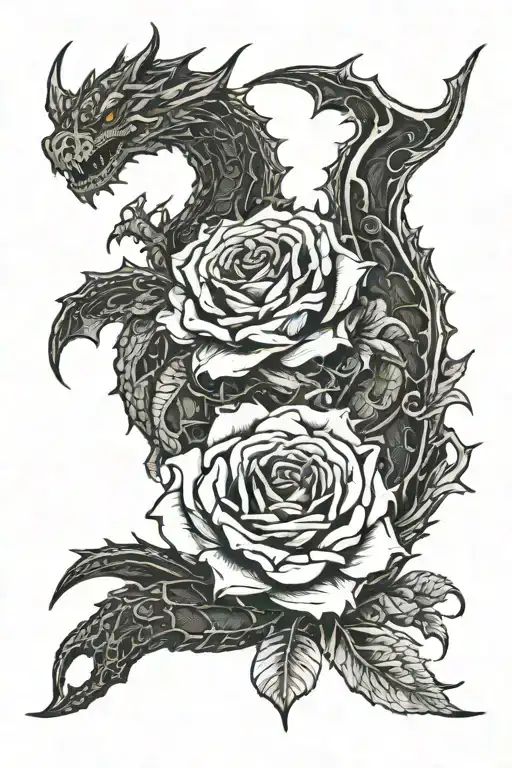 dragon wrapping around dead rose tattoo design idea