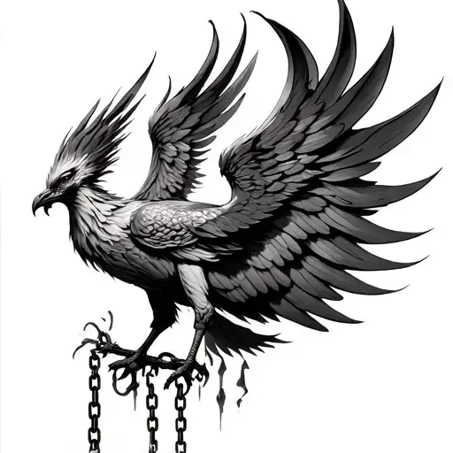 A phoenix on left shoulder like this but more symmetrical with the wings then I also want chains being broken tattoo design idea