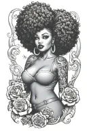chubby Halloween pin up girl black girl afro tattoo design idea